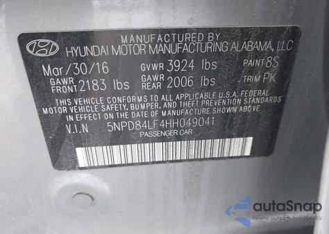 2017 Hyundai Elantra Se z USA, uszkodzony, nr VIN 5NPD84LF4HH049041